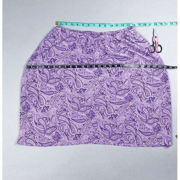 Y2K Slip Skirt | Vintage Purple Paisley Patterned Knee Length Floaty Skirt - Picture 4 of 6
